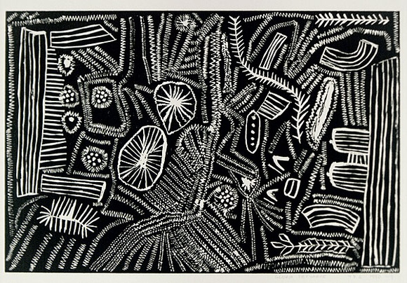 Artist: b'Petyarre, Gloria.' | Title: b'not titled [No.9]' | Date: 1990 | Technique: b'woodcut, printed in black ink, from one block'