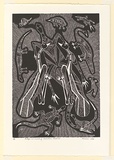 Artist: b'Hayward Pooaraar, Bevan.' | Title: b'Turkeys and animals of Australian rock art' | Date: 1988 | Technique: b'linocut, printed in black ink, from one block'