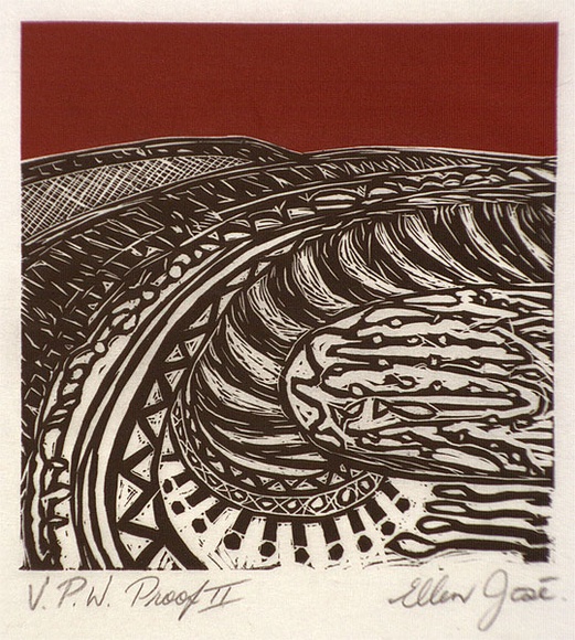 Artist: b'JOSE, Ellen' | Title: b'Landscape (red sky)' | Date: 1987, May | Technique: b'linocut, printed in colour, from two blocks'