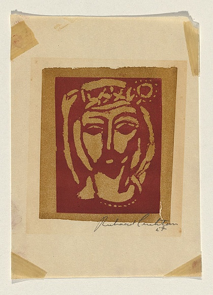 Title: b'Head of Jesus' | Date: 1954 | Technique: b'linocut, printed in colour, from two blocks'