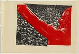 Artist: b'UNKNOWN, WORKER ARTISTS, SYDNEY, NSW' | Title: b'Not titled (speaker and crowd).' | Date: 1933 | Technique: b'linocut, printed in colour, from two blocks (black and red)'