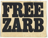 Artist: b'UNKNOWN' | Title: b'Free Zarb' | Date: (1970's) | Technique: b'screenprint, printed in dark blue, from one stencil'