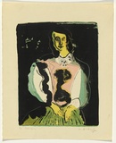 Artist: SELLBACH, Udo | Title: (Women in chair) | Date: 1953 | Technique: lithograph, printed in colour, from four stones