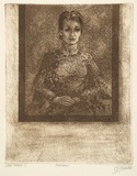 Artist: Dickson, Clive. | Title: Portrait | Date: 1986 | Technique: etching and aquatint, printed in sepia ink (small amount of black ink added), from one plate
