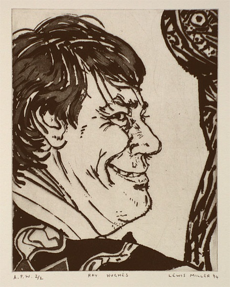 Artist: b'Miller, Lewis.' | Title: b'Ray Hughes' | Date: 1994 | Technique: b'aquatint, printed in black ink, from one plate' | Copyright: b'\xc2\xa9 Lewis Miller. Licensed by VISCOPY, Australia'