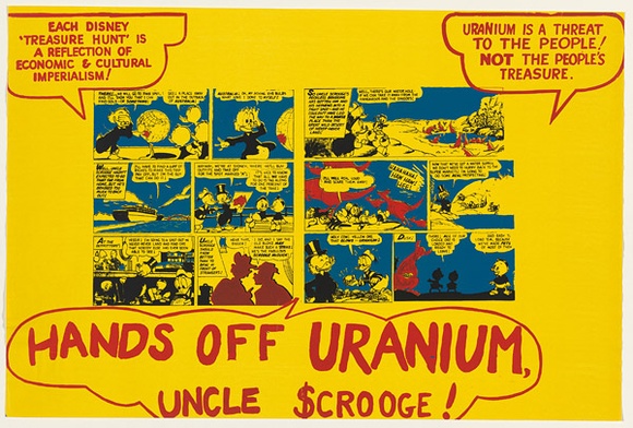 Artist: b'Stephen, Anne.' | Title: b'Hands off uranium' | Date: 1977 | Technique: b'screenprint, printed in colour, from multiple stencils'