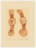 Artist: TJAMPITJINPA WAMAAR, Pegleg | Title: Tingari at Yumari #4 | Date: 2004 | Technique: drypoint etching, printed in brown ink, from one perspex plate