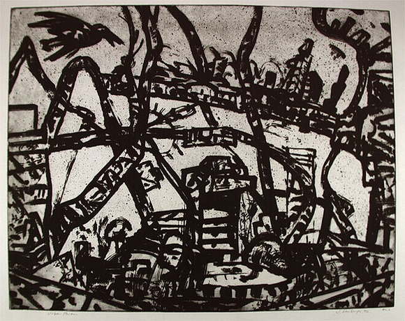 Artist: b'Senbergs, Jan.' | Title: b'Urban garden' | Date: 1992 | Technique: b'etching, printed in black ink, from one plate' | Copyright: b'\xc2\xa9 Jan Senbergs'