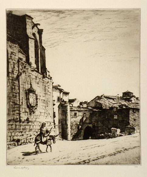 Artist: b'LINDSAY, Lionel' | Title: b'An ancient gateway, Burgos' | Date: 1928 | Technique: b'drypoint, printed in brown ink with plate-tone, from one plate' | Copyright: b'Courtesy of the National Library of Australia'