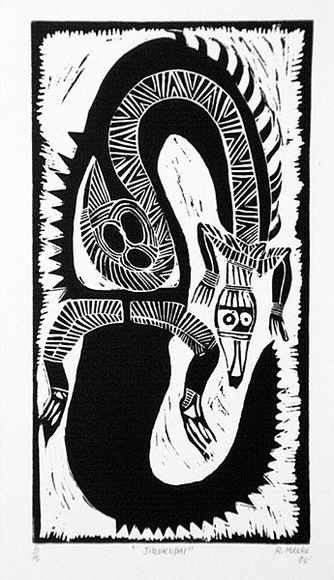 Artist: b'Meeks, Arone Raymond.' | Title: b'Jirukupai' | Date: 1984 | Technique: b'linocut, printed in black ink, from one block'