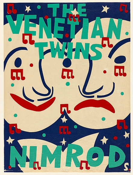 Artist: b'Sharp, Martin.' | Title: b'The Venetian twins, Nimrod. [1st version]' | Date: 1979 | Technique: b'screenprint, printed in colour, from three stencils'