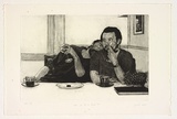 Artist: James, Garry. | Title: Boys go for a drink | Date: 1991, January | Technique: etching printed in black ink with plate-tone, from one plate