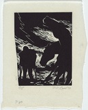 Artist: AMOR, Rick | Title: [horses in storm] | Date: 1984 | Technique: linocut, printed in black ink, from one plate | Copyright: © Rick Amor. Licensed by VISCOPY, Australia.
