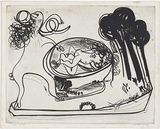 Artist: BOYD, Arthur | Title: Potter with beast and trees. | Date: 1960-70 | Technique: etching, printed in black ink, from one plate | Copyright: Reproduced with permission of Bundanon Trust