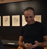 Artist: b'Ameneiro, Tony' | Title: bTony Ameneiro with his exhibition, 'Recent Drawings', Art Vault, Mildura, 30 April - 19 May 2014. | Date: 2014