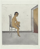 Artist: b'BALDESSIN, George' | Title: b'Personage and chair.' | Date: 1968 | Technique: b'colour etching and aquatint'