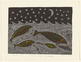 Artist: b'Missy, Billy.' | Title: b'Kubil Aw Danghalal' | Date: 2000 | Technique: b'linocut, printed in black ink, from one block; hand-coloured'