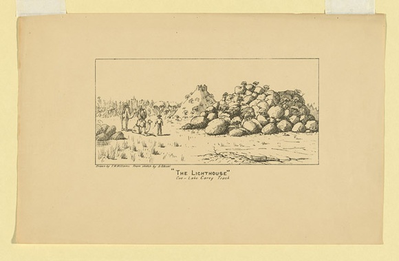 Title: b'The lighthouse, Cue-Lake Carey track' | Date: c.1895 | Technique: b'lithograph, printed in black ink, from one stone'