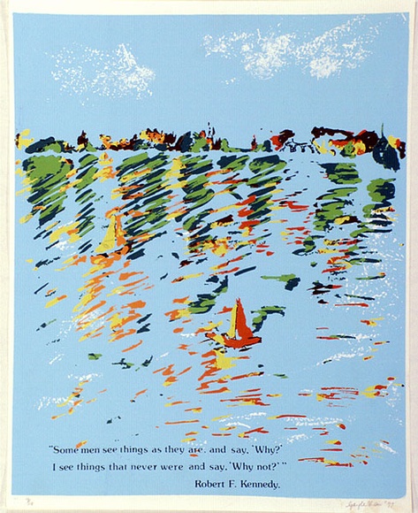 Artist: b'Shaw, Gayle.' | Title: b'Some men see things as they are...' | Date: 1977 | Technique: b'screenprint, printed in colour, from multiple stencils'