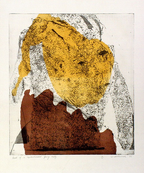 Artist: b'Clutterbuck, Jock.' | Title: b'Head of a sophisticated young lady.' | Date: 1966 | Technique: b'etching and aquatint, printed in colour, from multiple plates'