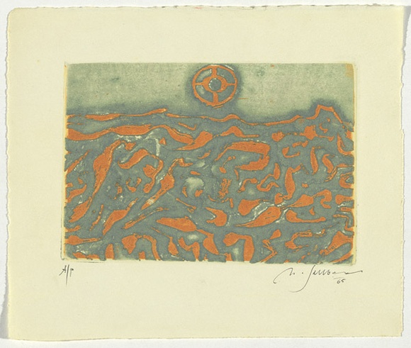 Artist: b'SELLBACH, Udo' | Title: b'(Landscape)' | Date: 1965 | Technique: b'etching and aquatint, printed in orange and green ink, from one plate'