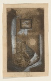 Title: not titled [Holding a vase] | Date: c.1950 | Technique: etching, printed in brown ink, from one plate; white gouache