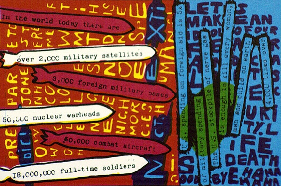 Title: b'Postcard: (Anti-nuclear war slogans).' | Date: 1984 | Technique: b'screenprint, printed in colour, from multiple stencils'