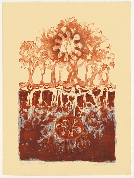 Artist: b'Rado, Ann.' | Title: b'Evening I' | Date: 1992 | Technique: b'lithograph, printed in blue and red oxide ink, from two stones'