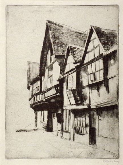 Artist: b'LONG, Sydney' | Title: b'Old houses, Worcester' | Date: c.1919 | Technique: b'drypoint, printed in black ink, from one copper plate' | Copyright: b'Reproduced with the kind permission of the Ophthalmic Research Institute of Australia'