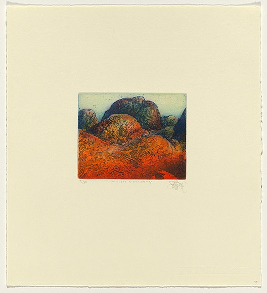 Title: b'Valley of the Winds, Kata Tjuta,  Northern Territory' | Date: 1989 | Technique: b'etching, printed in blue and orange ink, from one plate'