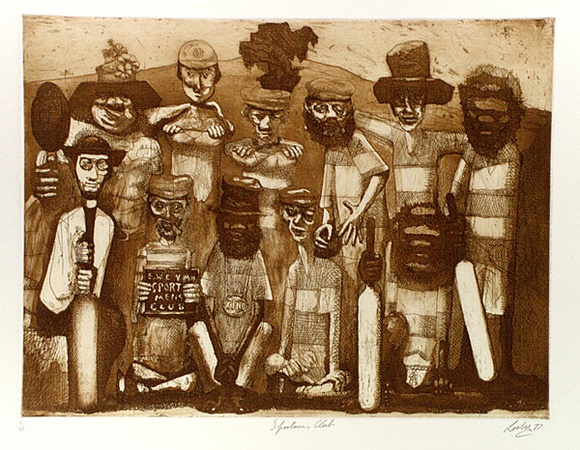 Artist: b'Looby, Keith.' | Title: b'Sportsman Club' | Date: 1977 | Technique: b'etching and aquatint, printed in brown ink, from one plate' | Copyright: b'\xc2\xa9 Keith Looby'