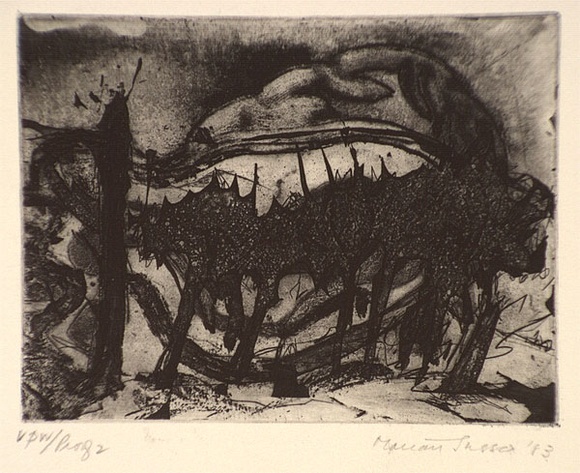 Artist: b'Sussex, Marian.' | Title: b'not titled [landscape with trees]' | Date: 1983 | Technique: b'etching, softground etching and aquatint, printed in black ink with plate-tone, from one plate'