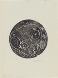 Artist: WALKER, Murray | Title: A little skull like face. | Date: 1970 | Technique: woodcut, printed in black ink, from one block