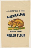 Title: not titled [Australian roller flour: wombat brand] | Date: c.1920s | Technique: relief print, printed in colour, from commercially produced stamps; addition of colour stencil