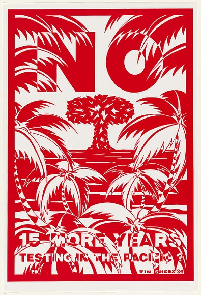 Artist: b'Debenham, Pam.' | Title: b'No, 15 more years testing in the Pacific?.' | Date: 1984 | Technique: b'screenprint, printed in colour, from one stencil'