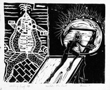 Artist: b'COLEING, Tony' | Title: b'Watch the ball.' | Date: 1986 | Technique: b'linocut, printed in black ink, from one block'