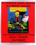 Artist: b'FINCH, Lyn' | Title: b'Authorities warn: Regan is a health hazard. ... Rally against militarism April 15 King George Sq.' | Date: 1981 | Technique: b'screenprint, printed in colour, from multiple stencils'