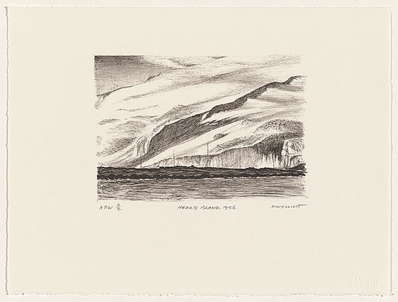 Artist: Elliott, Fred W. | Title: Heard Island, 1956 | Date: 1997, February | Technique: photo-lithograph, printed in black ink, from one stone | Copyright: By courtesy of the artist