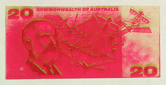 Artist: b'Thompson, Brian.' | Title: b'not titled [zzzooommmart : reproduction of a twenty-dollar note [verso]' | Date: c.1970 | Technique: b'screenprint'