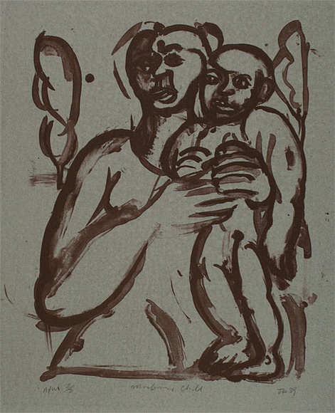 Artist: b'Furlonger, Joe.' | Title: b'Madonna and child' | Date: 1989 | Technique: b'etching, printed in deep red ink, from one plate'