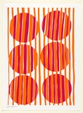 Artist: b'Harper, Melinda.' | Title: b'not titled [vertical pink and orange stripes with six circles].' | Date: 2003 | Technique: b'screenprint, printed in colour, from two stencils'