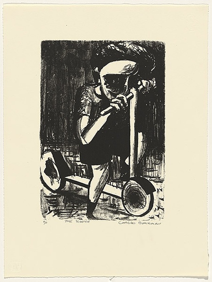 Artist: b'Blackman, Charles.' | Title: b'The scooter.' | Date: 1984 | Technique: b'screenprint, printed in black ink, from one stencil'