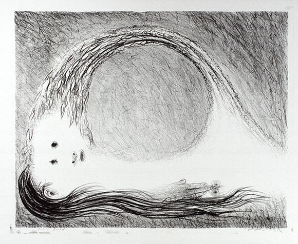 Artist: b'BOYD, Arthur' | Title: b'St Francis lying down in the wilderness.' | Date: (1965) | Technique: b'lithograph, printed in black ink, from one plate' | Copyright: b'Reproduced with permission of Bundanon Trust'