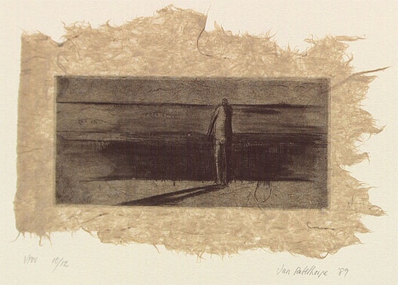 Artist: b'Palethorpe, Jan' | Title: b'not titled [figure facing the ocean]' | Date: 1989 | Technique: b'etching, printed in black ink, from one plate'