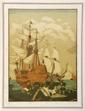 Artist: b'Flett, James.' | Title: b'By the Spanish Main.' | Date: 1931 | Technique: b'linocut, printed in colour, from multiple blocks'