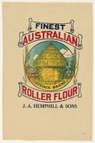 Title: b'not titled [finest Australian roller flour: haystack brand]' | Date: c.1920s | Technique: b'relief print, printed in colour, from commercially produced stamps; addition of colour stencil'