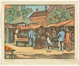 Artist: b'Allport, C.L.' | Title: b'Market Day.' | Date: c.1930 | Technique: b'linocut, printed in colour, from mutliple blocks'