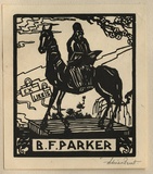 Artist: FEINT, Adrian | Title: Bookplate: B F Parker. | Date: (1926) | Technique: wood-engraving, printed in black ink, from one block | Copyright: Courtesy the Estate of Adrian Feint