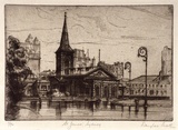 Artist: b'Pratt, Douglas.' | Title: b'St.James, Sydney' | Date: 1938 | Technique: b'etching, printed in brown ink, from one plate'