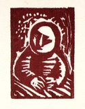 Artist: b'Barwell, Geoff.' | Title: b'(Head of a child).' | Date: (1955) | Technique: b'linocut, printed in rose ink, from one block'